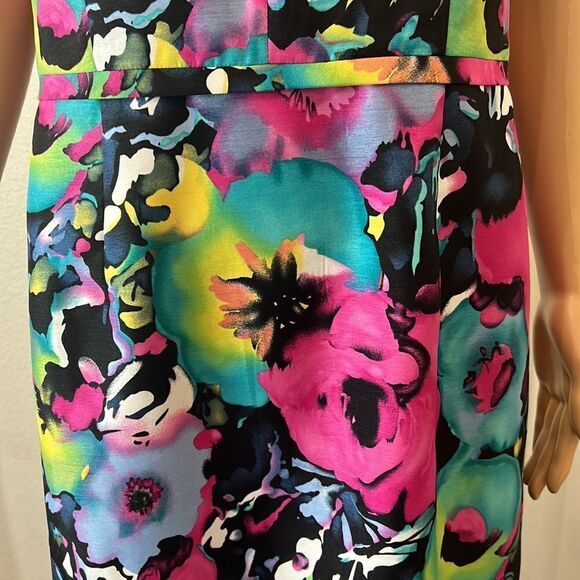 Black Label Evan Picone Dress Floral Sweetheart Neck Sleeveless Midi Pink Blue - Picture 5 of 11